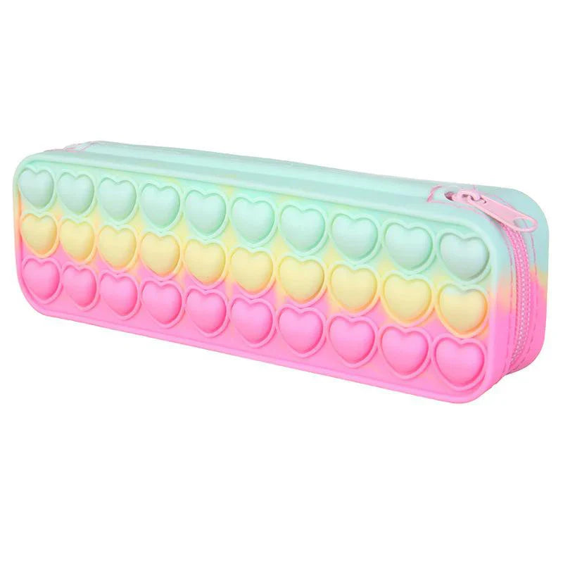 HKM-613459 Silicone Heart Pop Fidget Pencil Case - Vibrant and Durable Pencil Pouch