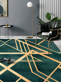 HKM-613715 Dark Green Retro Persian Pattern Doormat for Bedroom, Living Room, Kitchen – Machine Washable Polyester Fiber Carpet in Multiple Sizes