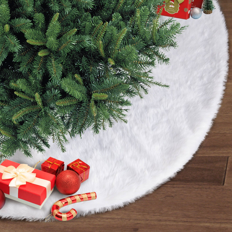 HKM-613779 Pure White Flannel Christmas Tree Skirt – 48-Inch Decorative Wool Accent