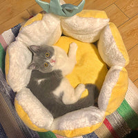 HKM-6138429 Warm Fabric Cat Bed with Soft Flannel Filling for Pets Up to 5 kg, Four Seasons Use