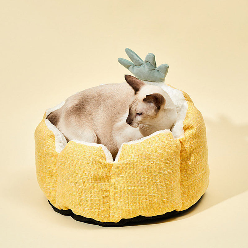 HKM-6138429 Warm Fabric Cat Bed with Soft Flannel Filling for Pets Up to 5 kg, Four Seasons Use