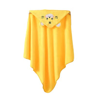 HKM-614163 Super Soft Cartoon Animal Print Hooded Bathrobe Blanket for Newborns - Quick Dry Coral Fleece, 105x105cm