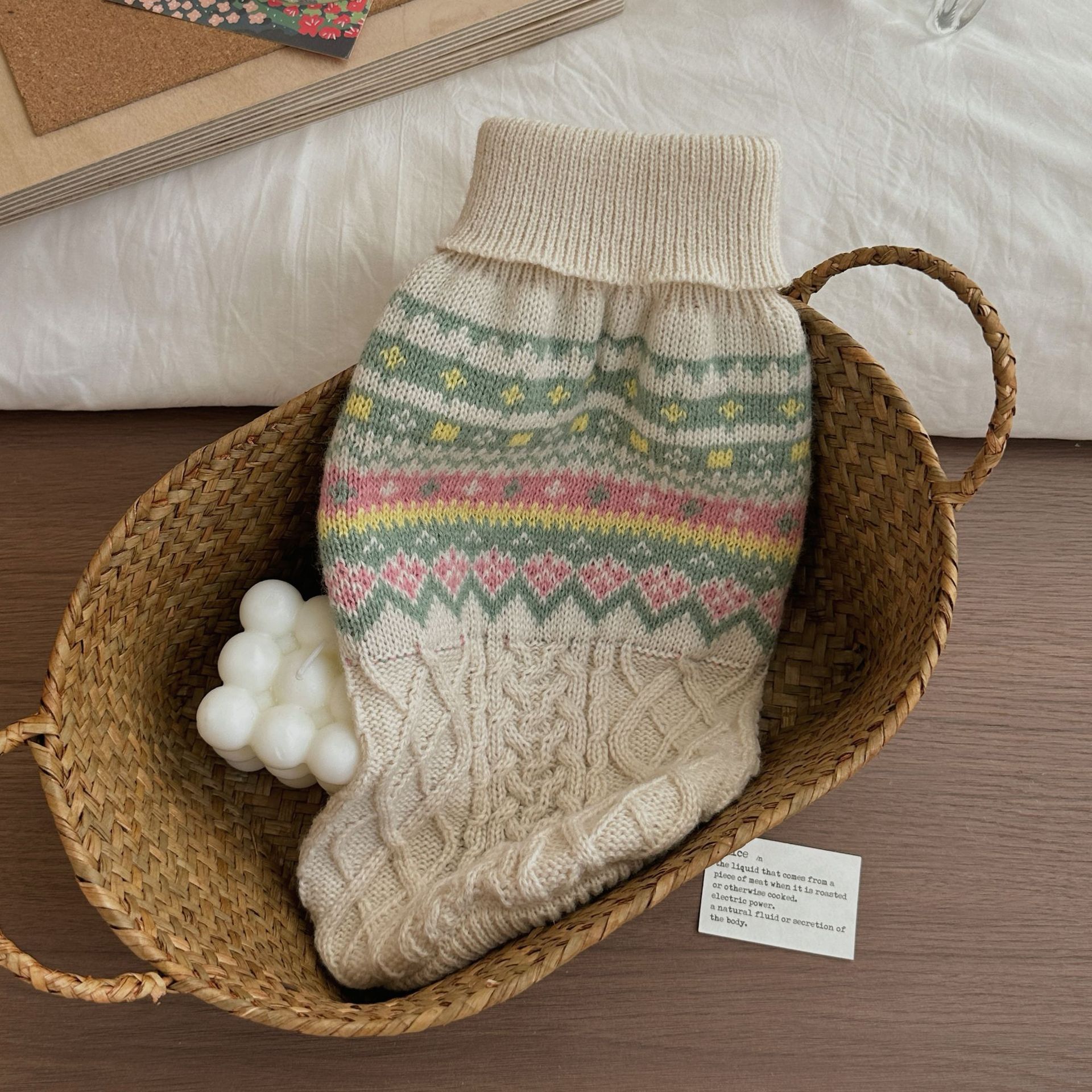 HKM-6142141 Cozy Unisex Acrylic Sweater for Pets in Fresh Pink-Green, Multiple Sizes Available