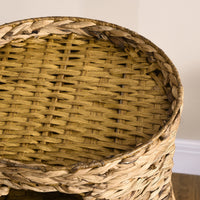 HKM-6142781 Multi-Layer Cat Tower with Three Hideaways & Plush Cushions, Hand-Woven Water Hyacinth Design