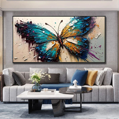 HKM-614419 Handmade Abstract Oil Painting of Butterfly on Canvas for Home Wall Art Decoration
