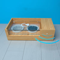 HKM-6144317 Automatic Smart Cat Feeder with Timing and Remote Control - Bamboo and Ceramic Design, 850ML Capacity