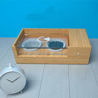 HKM-6144317 Automatic Smart Cat Feeder with Timing and Remote Control - Bamboo and Ceramic Design, 850ML Capacity