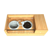 HKM-6144317 Automatic Smart Cat Feeder with Timing and Remote Control - Bamboo and Ceramic Design, 850ML Capacity