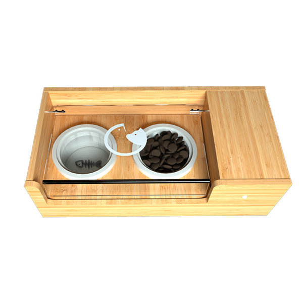 HKM-6144317 Automatic Smart Cat Feeder with Timing and Remote Control - Bamboo and Ceramic Design, 850ML Capacity