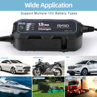 HKM-614547 12V Intelligent Battery Charger for Cars and Motorcycles - 1500mA Lead-Acid Repair Charger