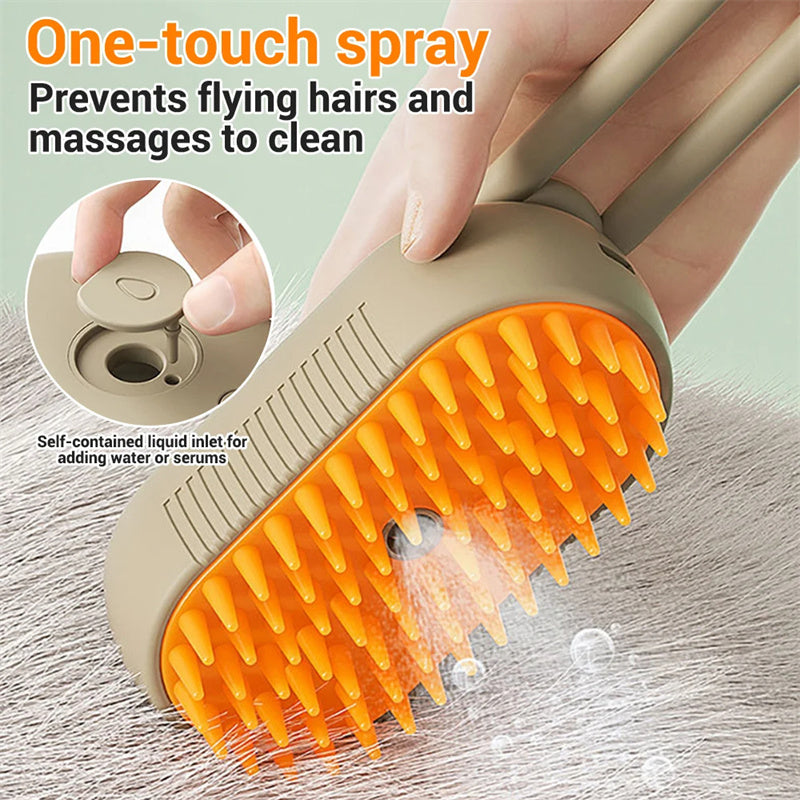 HKM-6145725 3-in-1 Electric Pet Grooming Brush with Steam Spray for Cats and Dogs, Hair Removal, and Knot Tackling