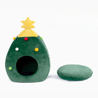 HKM-6147389 Plush Teddy Pet Bed Cave for Cats and Dogs - Detachable and Washable, Warm Tree Shape Nest