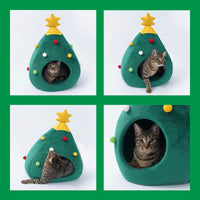HKM-6147389 Plush Teddy Pet Bed Cave for Cats and Dogs - Detachable and Washable, Warm Tree Shape Nest