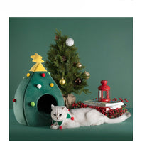 HKM-6147389 Plush Teddy Pet Bed Cave for Cats and Dogs - Detachable and Washable, Warm Tree Shape Nest