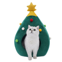 HKM-6147389 Plush Teddy Pet Bed Cave for Cats and Dogs - Detachable and Washable, Warm Tree Shape Nest