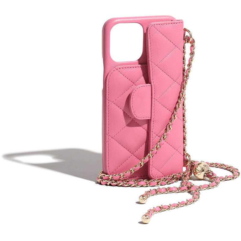 HKM-614739 Stylish Leather Clamshell Phone Case with Diagonal Lanyard for iPhone Models