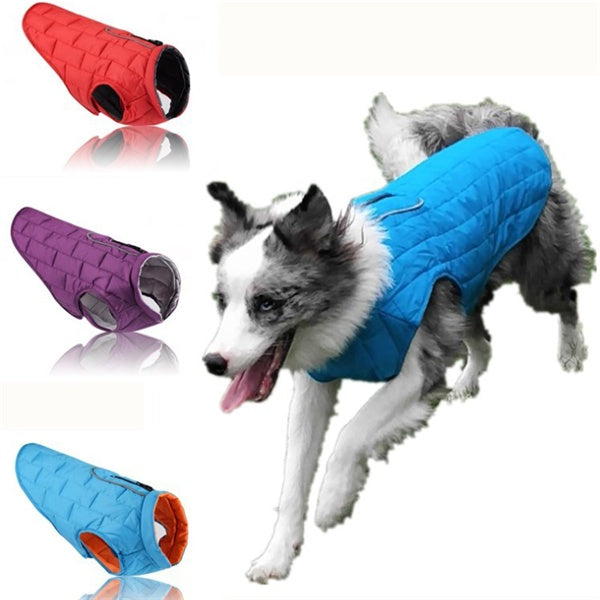 HKM-6148285 Two-Tone Plaid Dog Jacket in Red, Blue, and Purple - Sizes S to XXL
