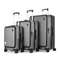 HKM-614867 Three-Piece Front Opening Laptop Travel Suitcase Set - Durable ABS PC Hard Case Luggage