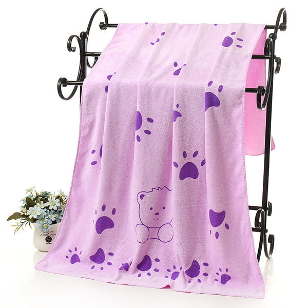 HKM-6149565 Soft Absorbent Cartoon Bear Bath Towel in Blue, Purple, and Green - 70x140cm
