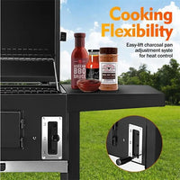 HKM-614995 Portable 3-in-1 Charcoal BBQ Grill with Double Deck Smoker for Outdoor Cooking and Camping