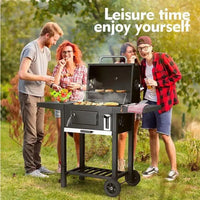 HKM-614995 Portable 3-in-1 Charcoal BBQ Grill with Double Deck Smoker for Outdoor Cooking and Camping