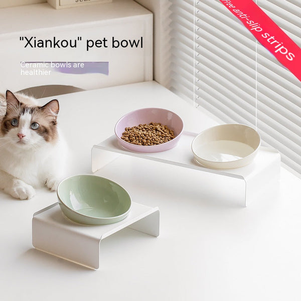 HKM-6150077 Ceramic Beveled Cat Bowl - 300ml, 15cm Diameter, Durable Design