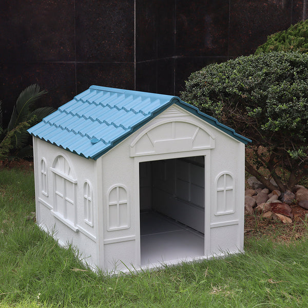 HKM-6151741 Rainproof Outdoor Kennel for Medium and Large Dogs in Blue, Red, and Green