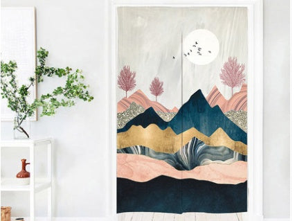 HKM-615187 Fabric Partition Curtain for Bedroom, Bathroom, and Kitchen – Versatile Polyester Fiber Design, Multiple Sizes & Abstract Patterns Available