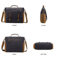 HKM-615187 Vintage Leather 15.6 Inch Laptop Satchel Bag with Waterproof Canvas for Work and School