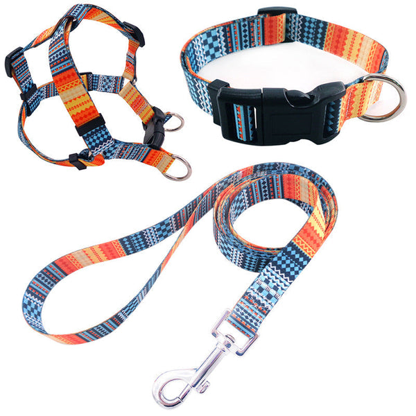 HKM-6152509 Comfortable Pet Collar and Leash Set with Adjustable Harness in Various Colors
