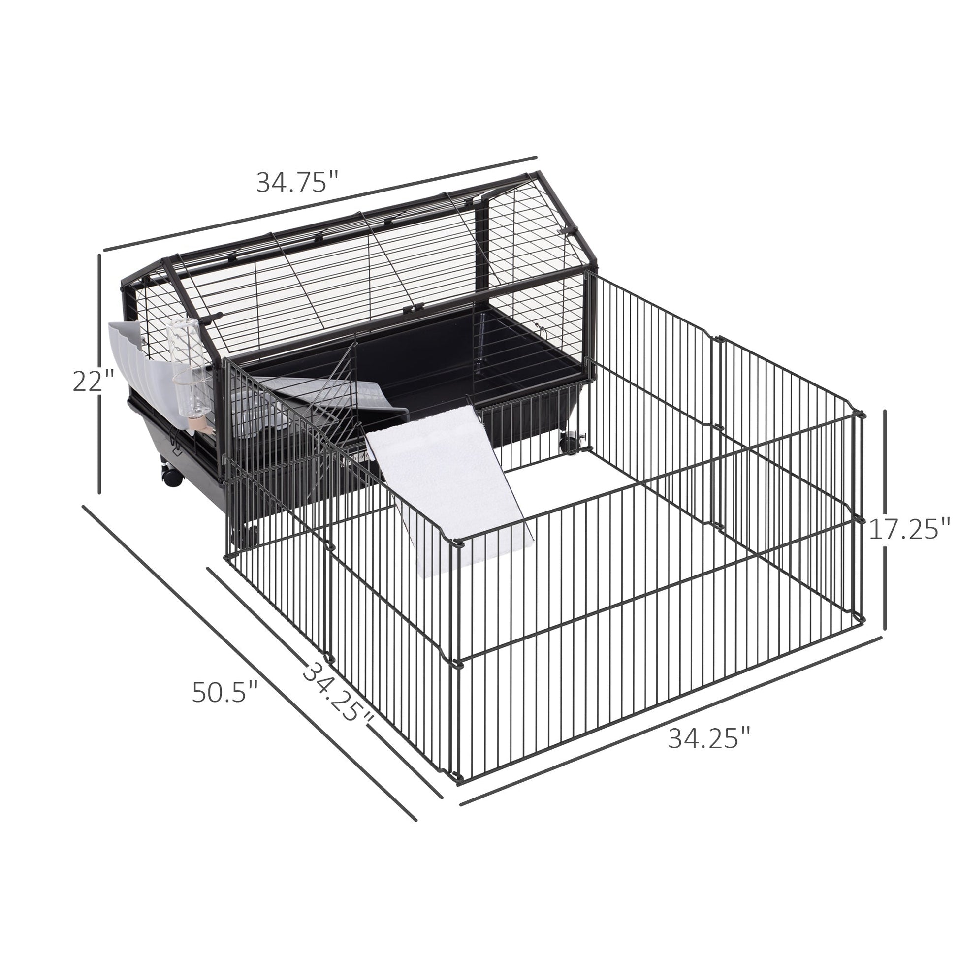 HKM-6153533 Indoor Small Animal Cage with Wheels for Bunnies, Guinea Pigs, and Hedgehogs - Spacious Playpen with Locking Door