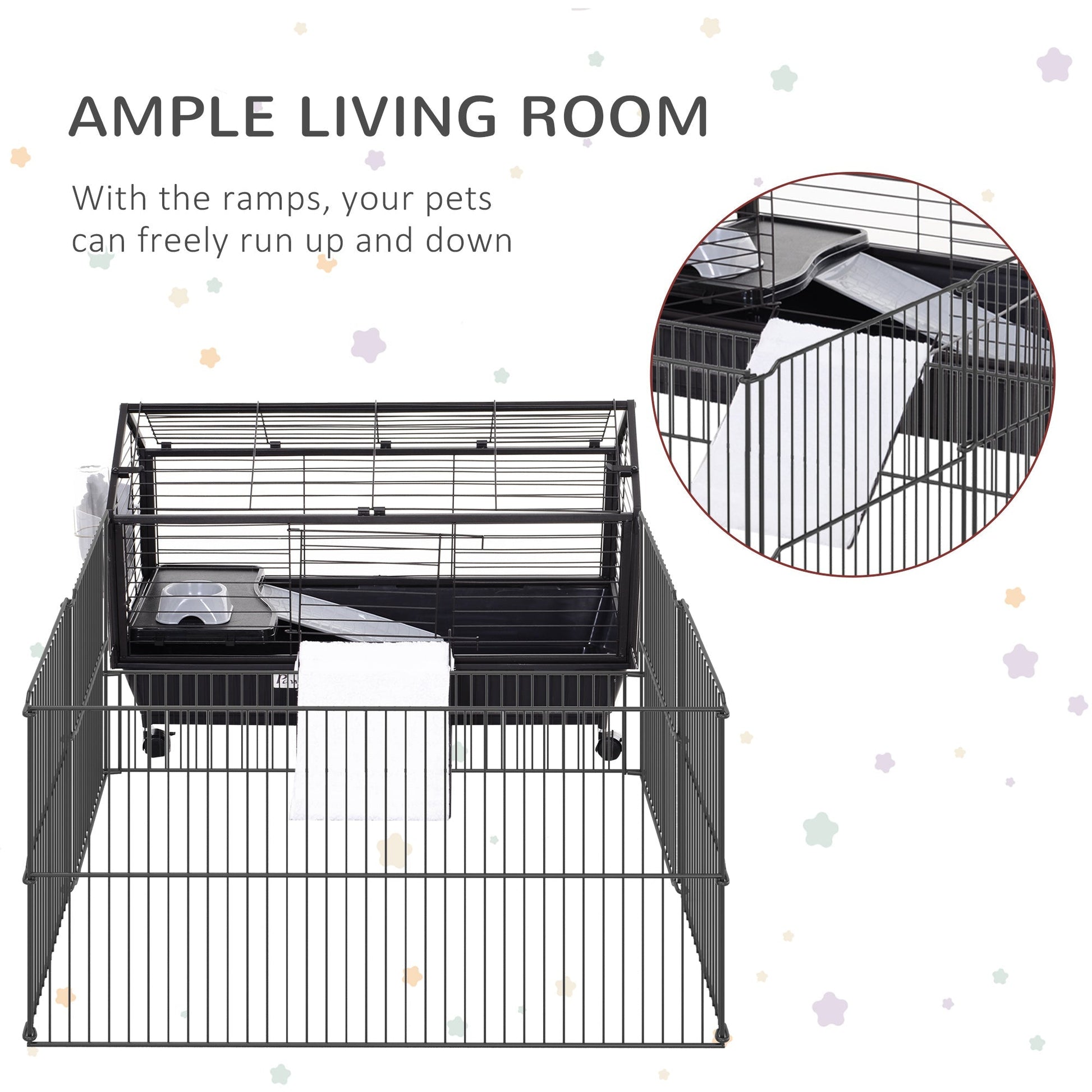HKM-6153533 Indoor Small Animal Cage with Wheels for Bunnies, Guinea Pigs, and Hedgehogs - Spacious Playpen with Locking Door