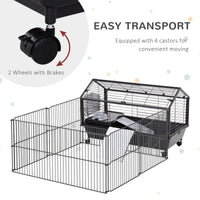 HKM-6153533 Indoor Small Animal Cage with Wheels for Bunnies, Guinea Pigs, and Hedgehogs - Spacious Playpen with Locking Door