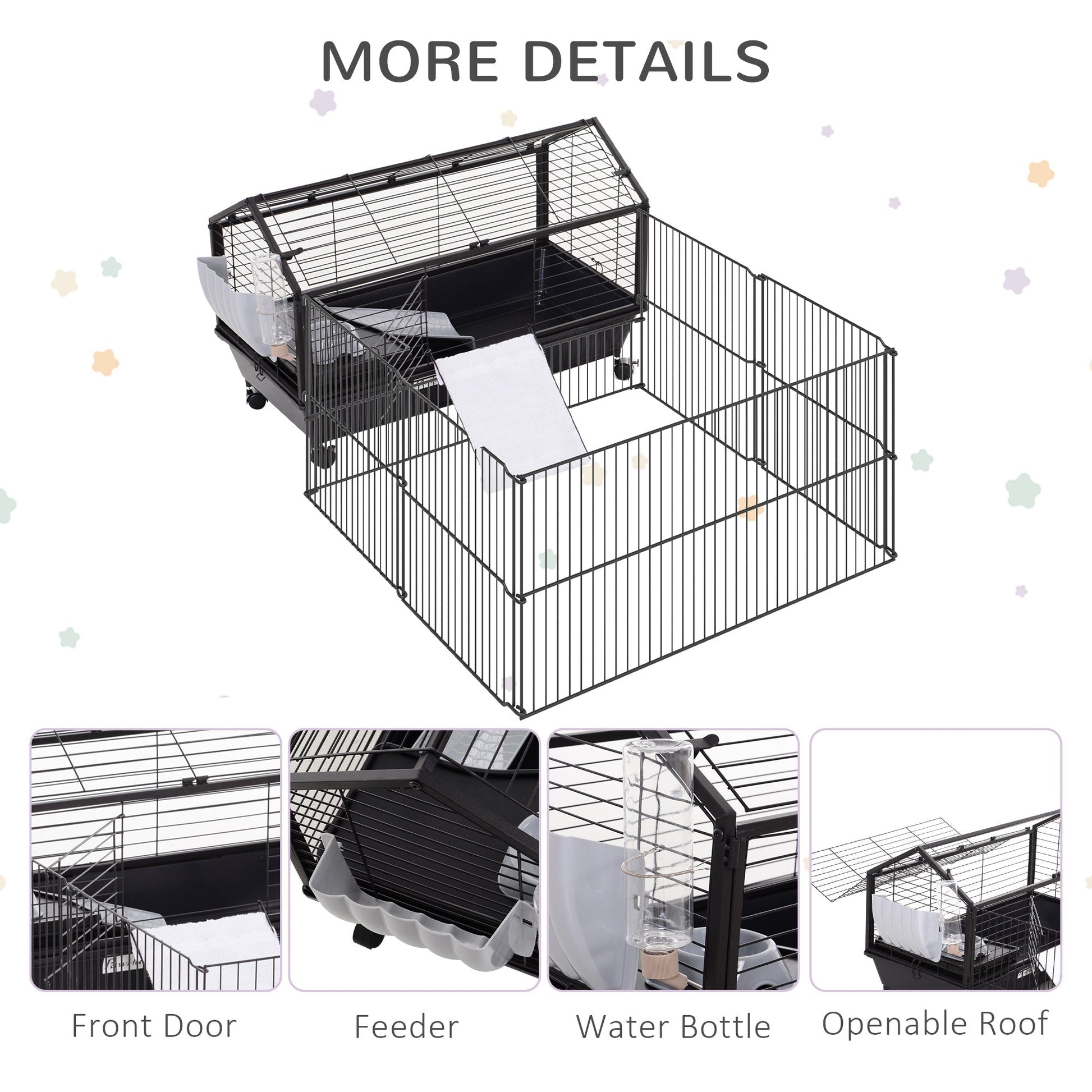 HKM-6153533 Indoor Small Animal Cage with Wheels for Bunnies, Guinea Pigs, and Hedgehogs - Spacious Playpen with Locking Door