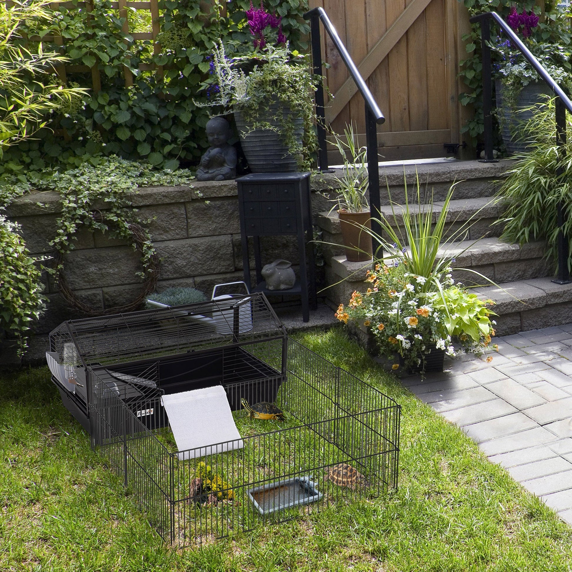 HKM-6153533 Indoor Small Animal Cage with Wheels for Bunnies, Guinea Pigs, and Hedgehogs - Spacious Playpen with Locking Door
