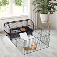 HKM-6153533 Indoor Small Animal Cage with Wheels for Bunnies, Guinea Pigs, and Hedgehogs - Spacious Playpen with Locking Door
