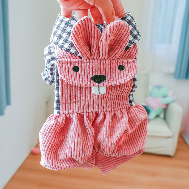 HKM-6154045 Plaid Fleece-Lined Overalls for Dogs - Comfortable, Stylish Pet Apparel
