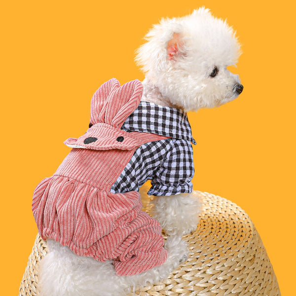 HKM-6154045 Plaid Fleece-Lined Overalls for Dogs - Comfortable, Stylish Pet Apparel
