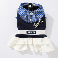 HKM-6154429 Preppy Pet Dress with Ruffles for Dogs & Cats in Red Plaid and Navy Styles