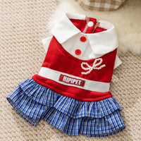 HKM-6154429 Preppy Pet Dress with Ruffles for Dogs & Cats in Red Plaid and Navy Styles
