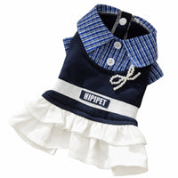 HKM-6154429 Preppy Pet Dress with Ruffles for Dogs & Cats in Red Plaid and Navy Styles