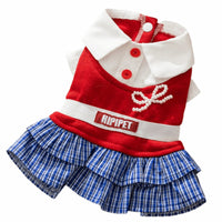 HKM-6154429 Preppy Pet Dress with Ruffles for Dogs & Cats in Red Plaid and Navy Styles