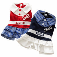 HKM-6154429 Preppy Pet Dress with Ruffles for Dogs & Cats in Red Plaid and Navy Styles