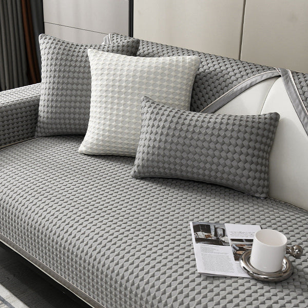 HKM-615443 Cool Bean Non-Slip Sofa Cushion Cover - Modern Solid Color Seat Cushion for Summer Comfort