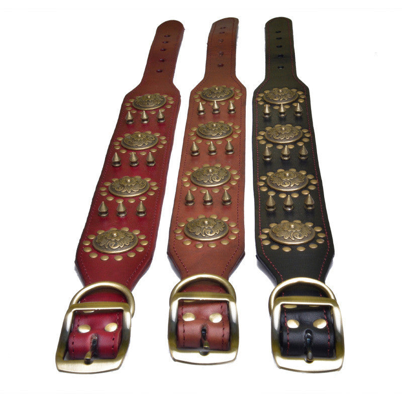 HKM-615507 Retro Leather Neck Sleeve for Medium to Large Dogs with Alloy Rivets – Adjustable Fit