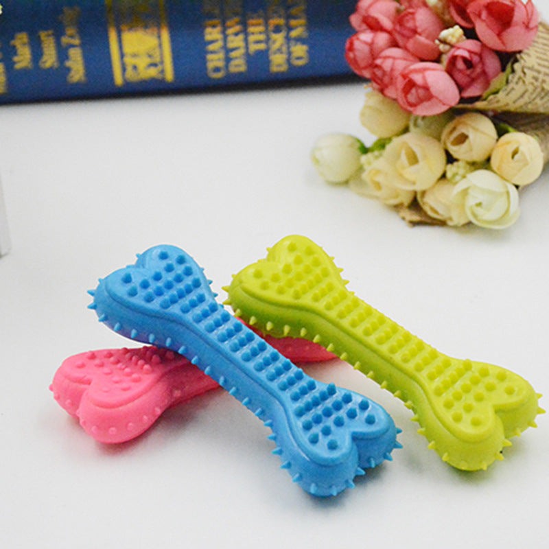 HKM-6156477 Soft Rubber Dog Love Bone Toy for Molar Teeth Cleaning - Available in Pink, Green, Blue