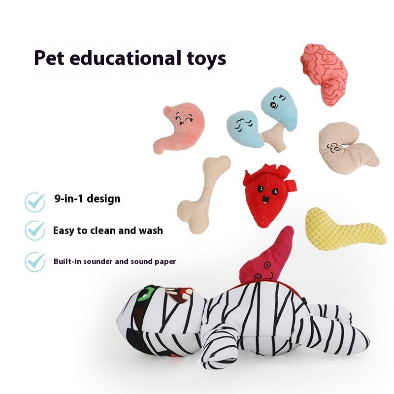 HKM-6157117 Plush Mummy Hide-and-Seek Pet Toy Set - Nine Interactive Pieces for Fun and Engagement