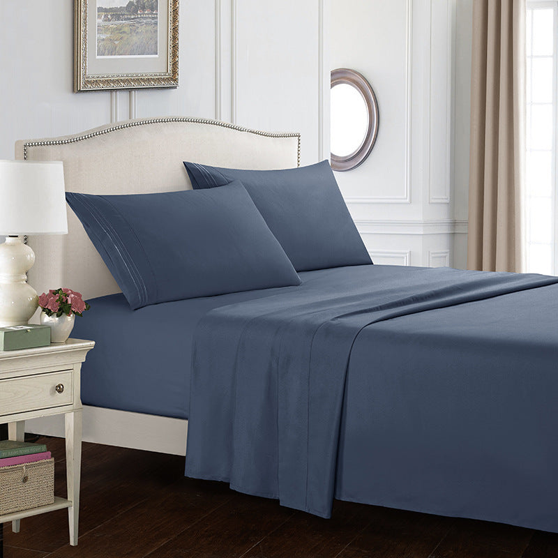 HKM-615955 Four-Piece Embroidered Solid Color Bedding Set in Various Sizes and Shades
