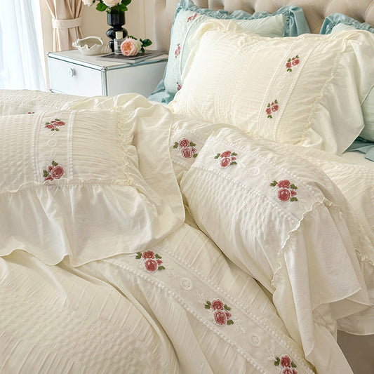 HKM-615955 Solid Color Washed Cotton Bed Sheet Set - Options for 1.5m and 1.8m Beds