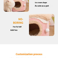 HKM-6159677 Ice Cream House Soft Plush Pet Bed in Various Colors and Sizes